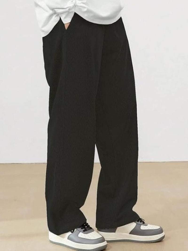 فلاينوف بنطلون رياضي رجالي كوري أسود سادة بقصة فضفاضة - Image 2